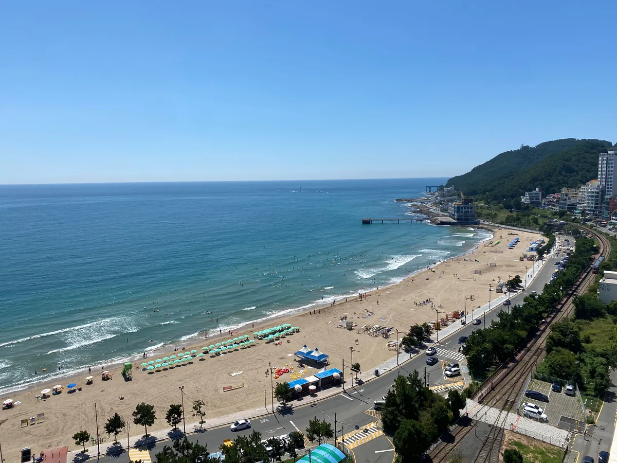 Songjeong Beach, the Beach Train's quieter terminus, Busan